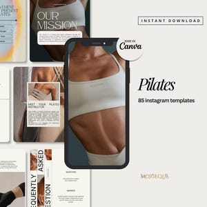 Pilates Social Media Templates, Pilates Coach Posts, Pilates Studio Instagram Canva Posts, Insta Post content masseuse, Wellness Influencer