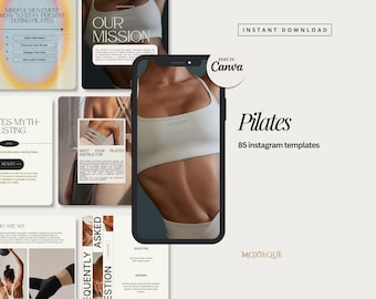 Mallar för sociala medier för pilates, inlägg för pilatescoacher, inlägg för pilatesstudio på Canva, innehåll för massörer på Instagram, influencer för välbefinnande