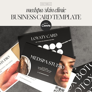 Medspa Visitenkarte Vorlage Dunkel, Kosmetikerin Vorlage, Spa-Manager Visitenkarte, bearbeitbarer Lippenfüller Canva Vorlage, Botox Salon