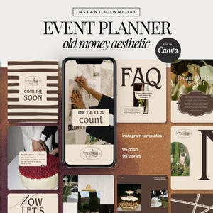 Eventplaner Instagram Post Templates Altgeld ästhetisch, Vintage Eventplaner Social Media Posts braun, eleganter Hochzeitsplaner IG Posts