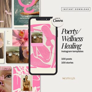 Modelli di poesia per Instagram, Social media per artisti Rosa, Post di coach di guarigione del benessere, Contenuti multimediali di artisti olistici e di lusso Canva Post