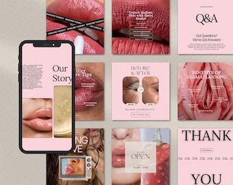 Nurse Injector Instagram Templates, Lip Filler Instagram Template Bundle, Aesthetic Botox Spa Marketing, Medspa social media posts, Luxury