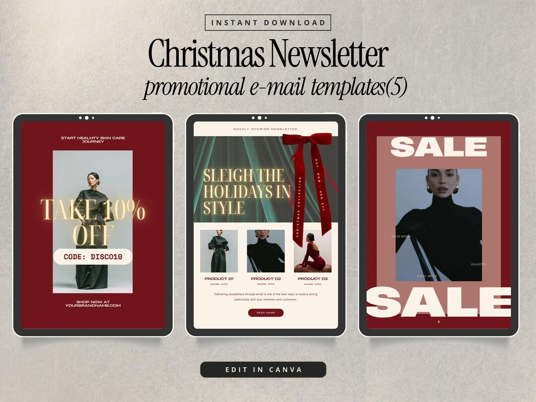Christmas Promo Newsletter Templates, Holiday Sales Retail Promotional ...