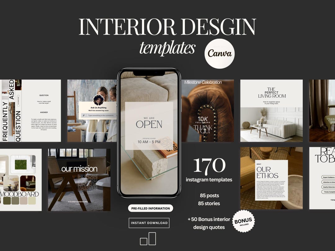 Interior Design Instagram Templates: Black and Clean Editable Canva ...