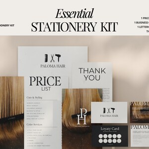 Kit de papelería para peluqueros, salón de belleza estético personalizado, plantilla de membrete, tarjeta de presentación, agradecimientos para empresas de peluquería, marca de cabello