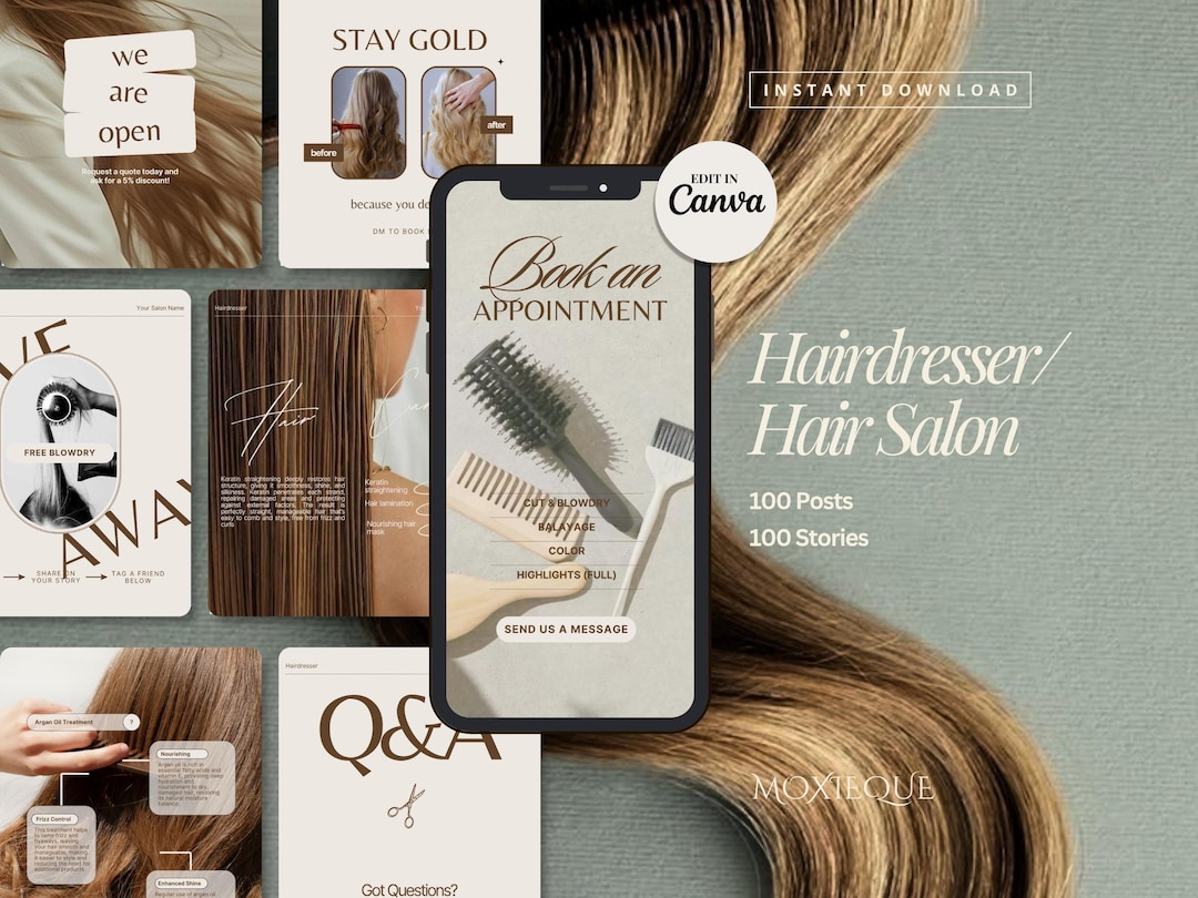 Elegant Hair Salon Social Media Templates, Editable Canva Instagram ...