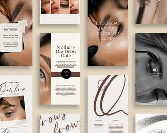 PMU Brows Templates, Microblading PMU Brows Instagram Template, Permanent Makeup Artist Posts,  Microshading, PMU Social Media Canva Post