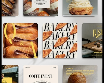 Plantillas de publicaciones de Instagram de panadería, paquete de plantillas de Instagram editables de Canva, marca de negocio de pasteles, publicaciones de Instagram de cafetería, Instagram de pastelería