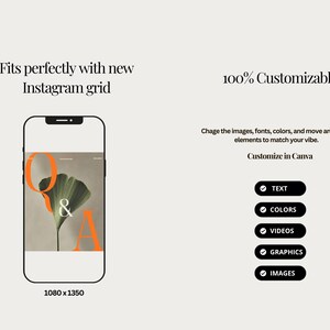 May include: A mobile phone screen displaying a graphic design template for Instagram. The template features a large orange "Q&A" with a green leaf in the background. The text "1080 x 1350" is below the phone.