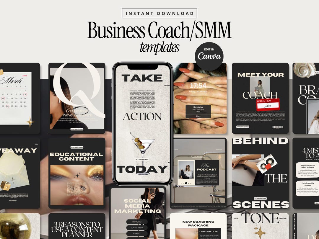 Social Media Manager Templates Black, Business Coach Posts, Instagram ...