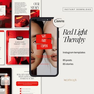 Modelli Instagram per terapia con luce rossa, post sulla terapia LED, post sui social media di Skin Studio Canva, contenuto del post Insta di Estetista Clinica per la pelle