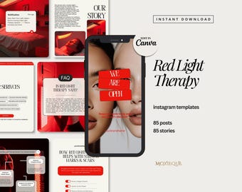 Instagram-sjablonen voor roodlichttherapie, ledtherapieposts, Skin Studio social media canva-posts, schoonheidsspecialiste Skin clinic Insta Post-inhoud