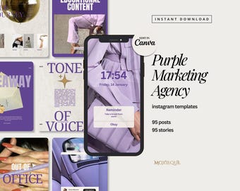 Purple Instagram Templates: Business Coach Social Media, Bold Marketing Agency (Canva Posts)
