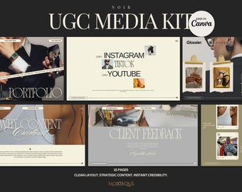 UGC Portfolio Template Canva Dark Aesthetics, Content Creator Kit, Black modern Portfolio Media Kit, Beauty UGC,  Editable Influencer pack