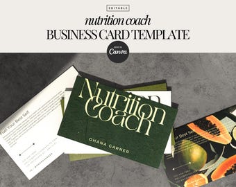 Plantilla de tarjeta de presentación para coach de nutrición: Diseño editable en verde (Canva)