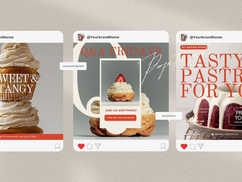 Modelli Instagram per Bakery Cafe: Pacchetto social media per pasticceria (Canva, Editable) immagine 2