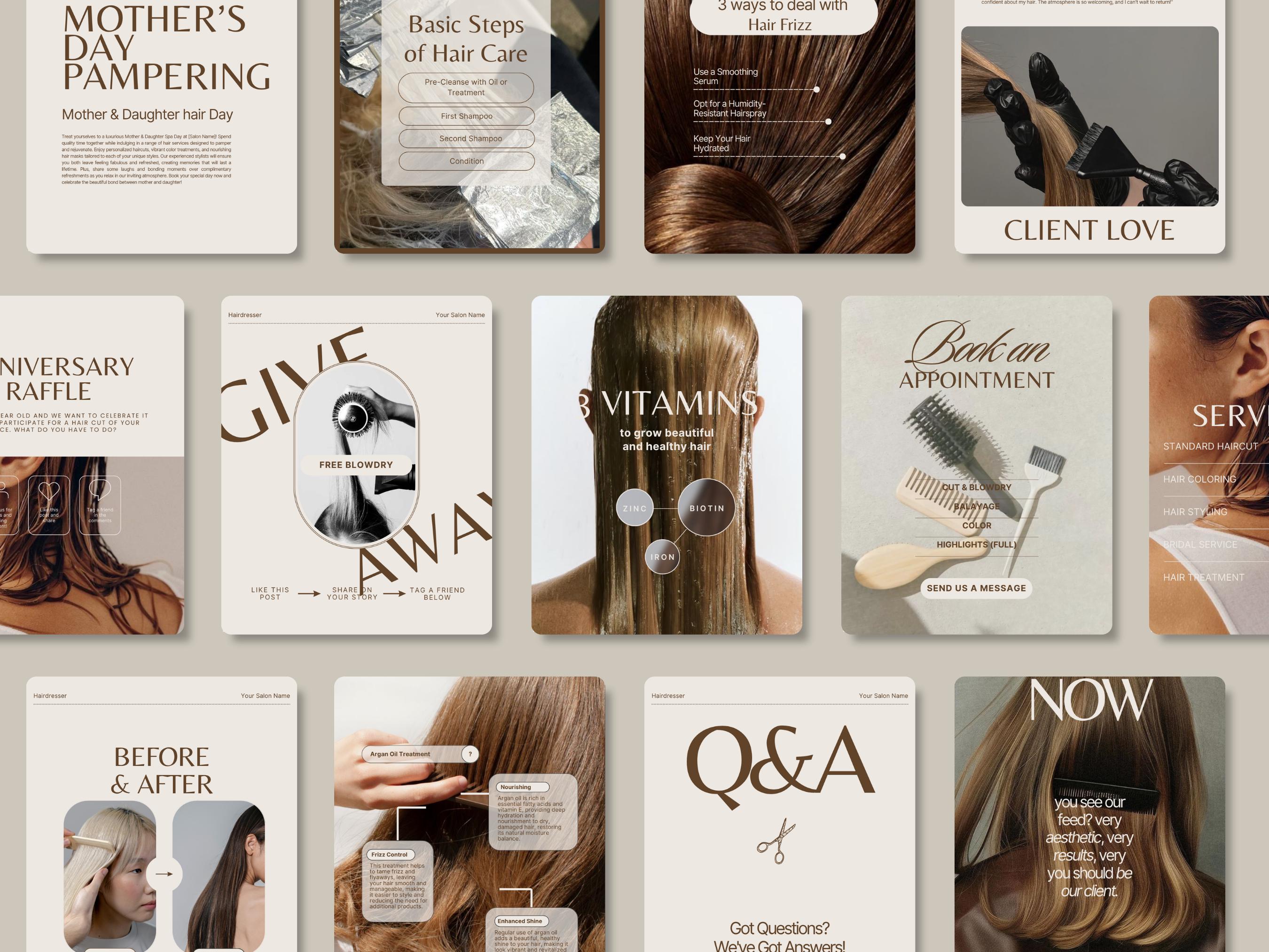 Elegant Hair Salon Social Media Templates, Editable Canva Instagram ...