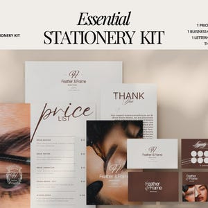 Kit de papelería Brow Studio, Brows PMU de estilo vintage personalizado, plantilla de membrete, tarjeta de presentación de estudio, estética Castlecore Gracias