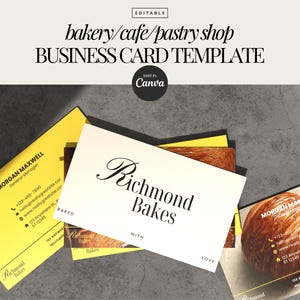 Modelo de cartão de visita para padaria/café, modelo de cartão para confeitaria, cartão de visita para impressão, cartão editável, modelo minimalista para confeitaria Canva