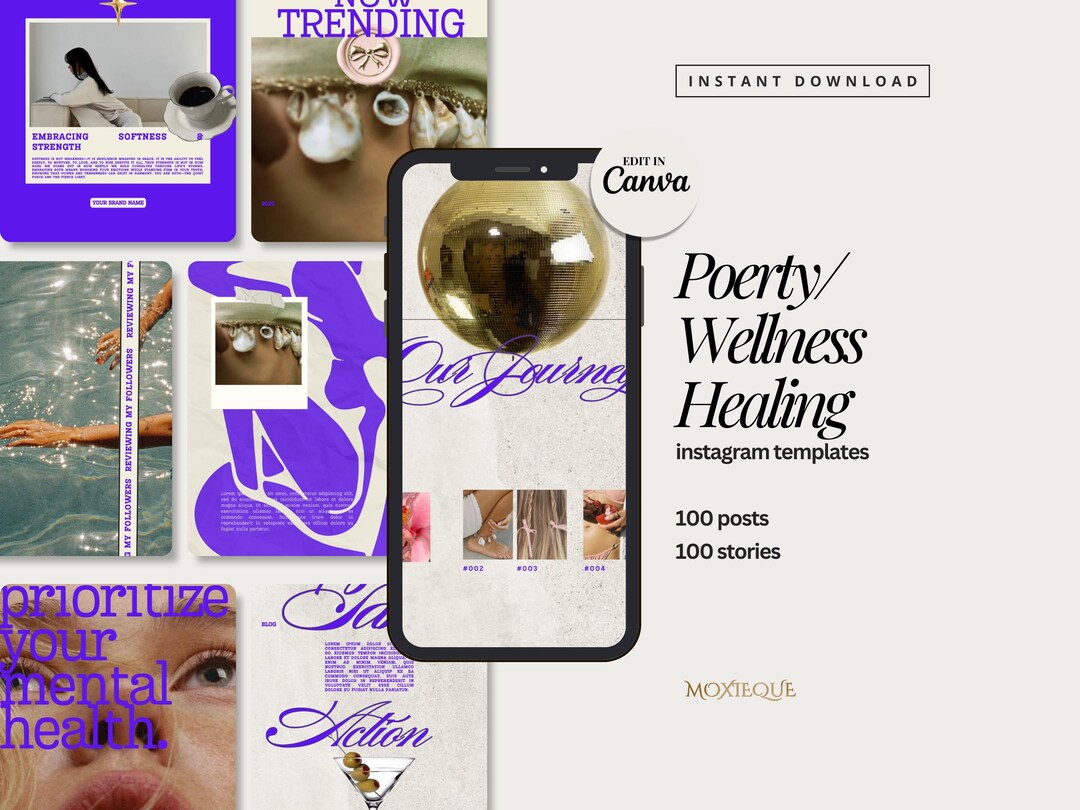 Wellness Instagram Templates: Blue Luxury Healing Coach Canva Posts ...