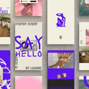 Modelli di poesia Instagram Blu, Social media per artisti, Post di coach di guarigione, Contenuti multimediali di lusso e benessere olistico Canva Post