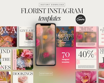 Florist Instagram Post Templates: Pink Floral Design, Flower Shop Business IG Posts (Canva)