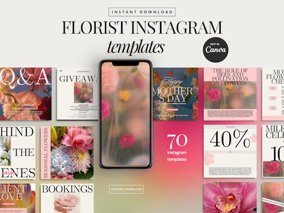 Florist Instagram Post Templates: Pink Floral Design, Flower Shop Business IG Posts (Canva)