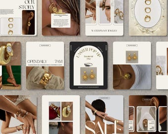Modelos de postagens de joias de luxo permanentes no Instagram, mídia social de estúdio de joias estéticas, postagens editáveis no IG, boutique de joias de ouro no Insta