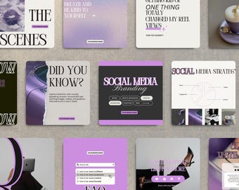 Social Media Manager Templates purple, Editable Canva Instagram Template Bundle, SMM Marketing Strategy, Instant Download, girly templates