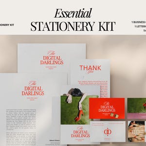 Kit di cancelleria Social Media Manager, agenzia digitale Red Bold, modello di carta intestata SMM, biglietto da visita Studio Coach, estetica Gold Castlecore