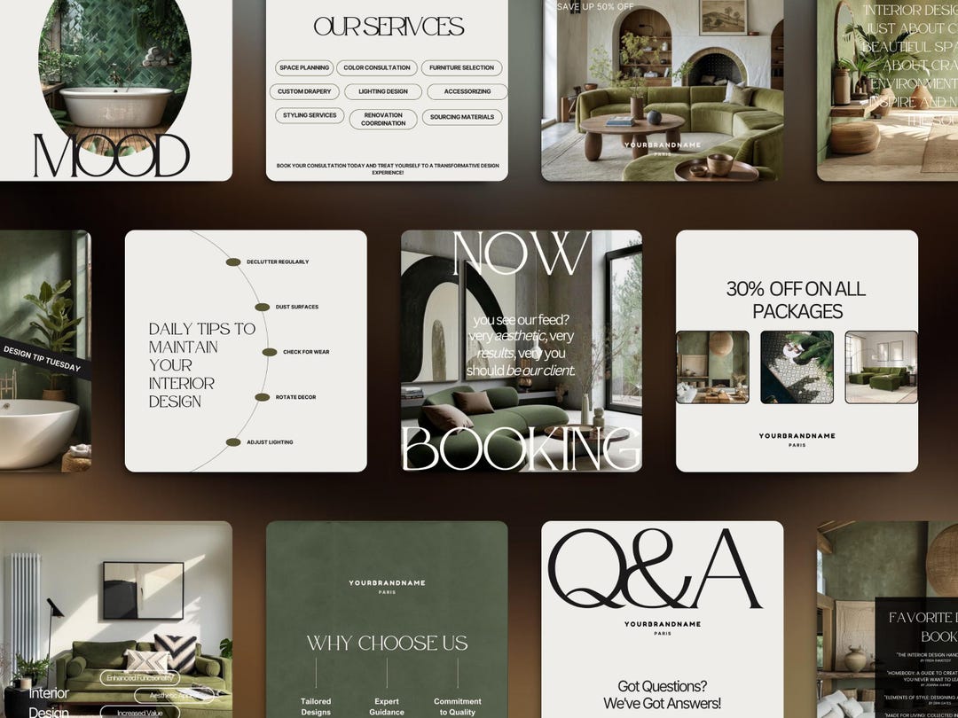 Interior Design Instagram Templates: Green Home Decor, Canva (digital ...