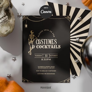 Modello di invito di Halloween vintage, invito di Halloween moderno, invito stampabile per la festa di Halloween per adulti, invito gotico modificabile