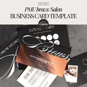 PMU Brows Visitenkarten Vorlage Dunkel, Microblading Vorlage, Permanent Makeup Artist Visitenkarte, bearbeitbare Microshading Canva Vorlage