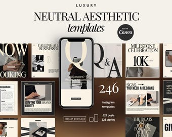 Neutral Aesthetic Instagram Templates for Coaches, Luxury Branding Canva, Digital Marketing, Minimalist Social Media Post & Story Designs