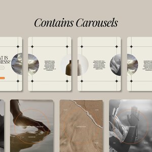 May include: A set of nine Instagram story templates with a minimalist aesthetic. The templates feature a neutral color palette with black and white accents. The text on the templates includes the words "What is Wellness?" and "Mindfulness Practices".