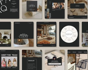 Luxury Real Estate social templates Black, Real estate agent Editable Bundle, Realtor Instagram Posts, Marketers IG Canva content