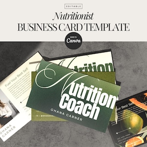 Ernährungscoach Visitenkarte Vorlage bearbeitbar, druckbare Dieticion Visitenkarte, DIY Visitenkarte, Nutirtionist Canva Template GRÜN