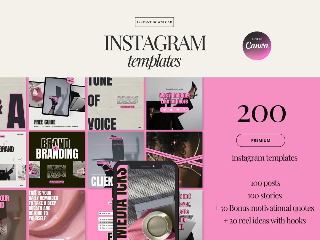 Pink Instagram Templates: Social Media Manager Canva Bundle (editable ...