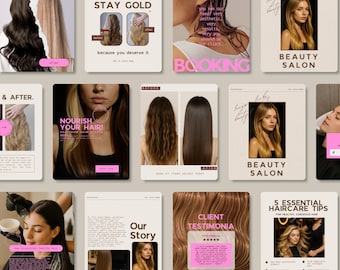 Pink Hair Stylist Instagram Post Templates: Salon Social Media, Modern and Engaging (Canva Templates)