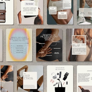 Pilates Instagram Templates, Pilates Coach Posts, Pilates Studio Social Media Canva Posts, Insta Post content Wellness, Fitness Influencer