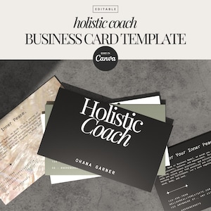 Ganzheitliche Visitenkarte Vorlage Schwarz, druckbare Yoga Visitenkarte Vorlage, DIY Visitenkarte, bearbeitbare Karte, minimalistische Canva Vorlage