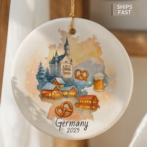 Germany Map 2025 Christmas Ornament – Personalized Ceramic Keepsake – Custom Travel Gift – Free Gift Box Included