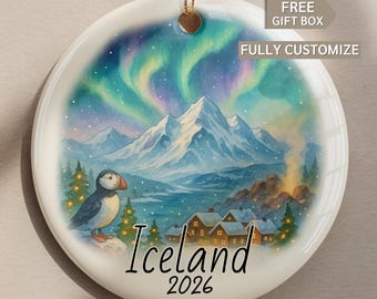 Personalized Iceland Christmas Ornament 2026: Ceramic Travel Keepsake