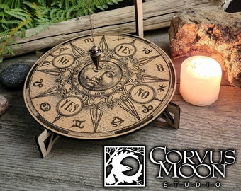 Wooden Pendulum board and display stand WITH PENDULUM esoteric witchcraft divination fortune telling altar decoration dowsing mediumship