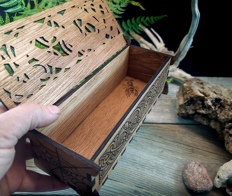 Dragonfly keepsake wooden box pencil potpourri jewelry Incense Celtic knot Pagan alter ritual witchcraft Wiccan snails crayfish Mother's Day image 7