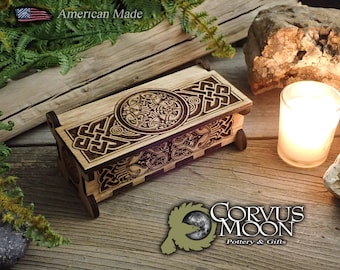 Small Wooden Viking Keepsake Box, Wiccan, Norse, Scandinavian, Witchcraft, Pagan, Candy, Incense, Sustainable Plywood, D&D Dice Pet Urn