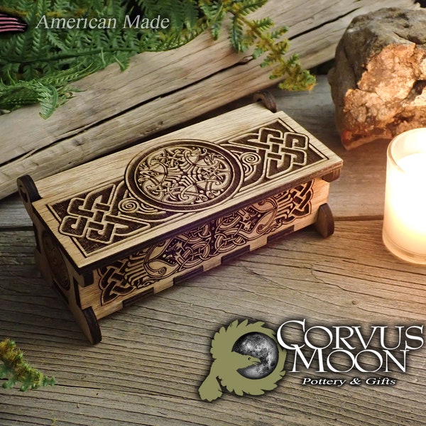 Small Wooden Viking Keepsake Box, Wiccan, Norse, Scandinavian, Witchcraft, Pagan, Candy, Incense, Sustainable Plywood, D&D Dice Pet Urn