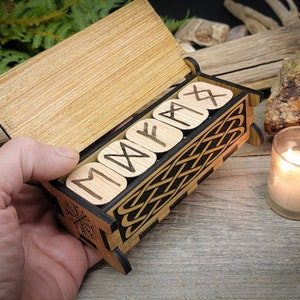 Oak Rune set in wooden box, Elder Futhark Fortune telling Divination Wiccan Norse Scandinavian Viking Witchcraft Pagan sustainable plywood image 7