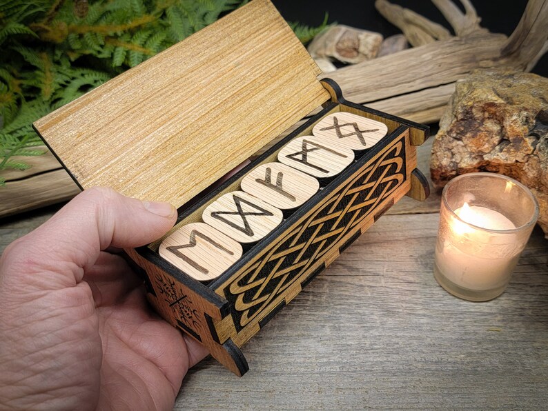 Oak Rune set in wooden box, Elder Futhark Fortune telling Divination Wiccan Norse Scandinavian Viking Witchcraft Pagan sustainable plywood image 7