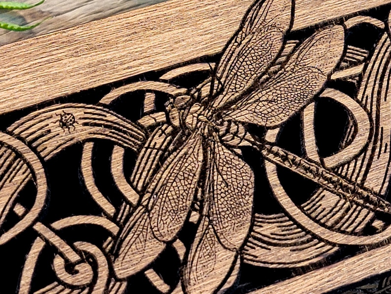 Dragonfly keepsake wooden box pencil potpourri jewelry Incense Celtic knot Pagan alter ritual witchcraft Wiccan snails crayfish Mother's Day image 3